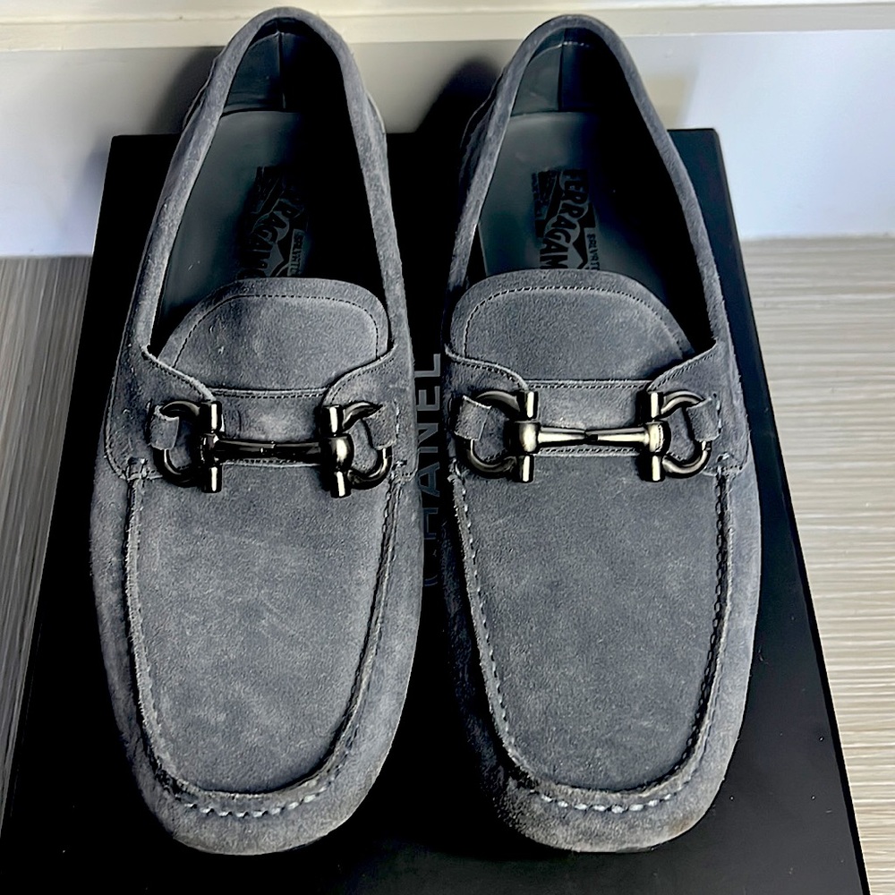 Dark Gray Ferragamo Men’s driving shoes size 10D